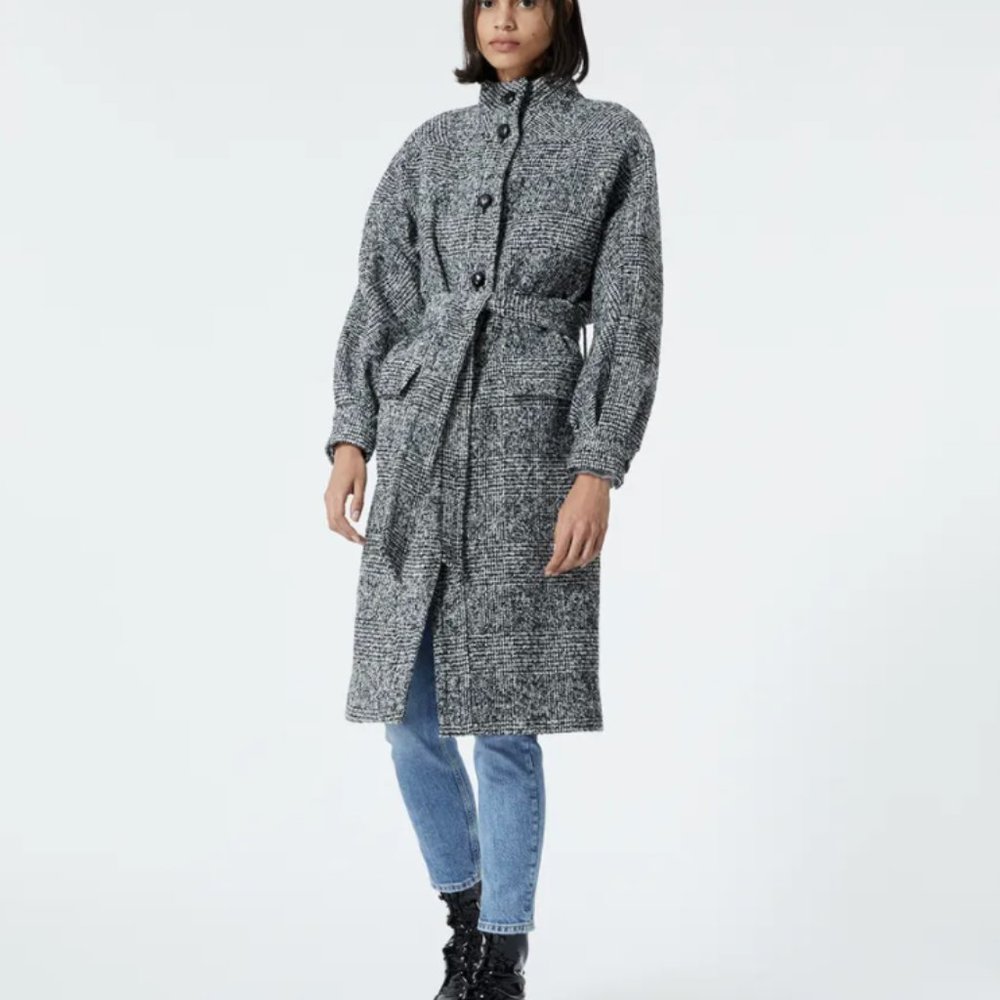 The Kooples Houndstooth Black Wool Long Coat